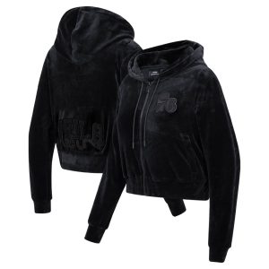 Pro Standard Philadelphia 76ers Women's Triple Black Trendy Velour Full Zip Hoodie