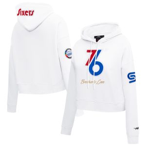 Pro Standard Philadelphia 76ers Women's White 2024/25 City Edition Chenille Applique Stylish Cropped Pullover Hoodie