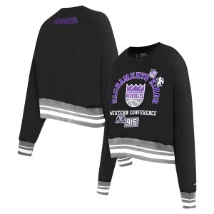 Pro Stylish Standard Sacramento Kings Women's Black Area Code Cropped Pullover Sweatshirt