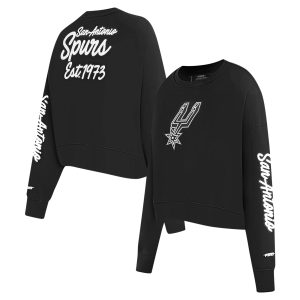 Pro Standard Fabulous San Antonio Spurs Women's Black Paint The City Cropped Pullover Sweatshirt
