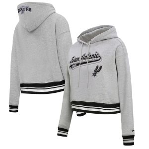 Pro Standard San Antonio Spurs Women's Premium Heather Gray Script Tail Cropped Pullover Hoodie