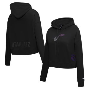 Pro Standard Utah Jazz Women's Black Jewels Cropped Stylish Pullover Hoodie