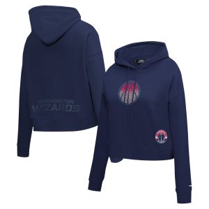 Pro Standard Washington Wizards Women's Navy Jewels Cropped Pullover Chic Hoodie