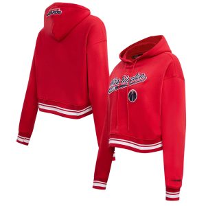 Pro Stylish Standard Washington Wizards Women's Red Script Tail Cropped Pullover Hoodie