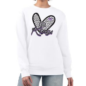 Sacramento Kings G III 4Her by Carl Banks White Women's GIII 4 Her Leopard Heart graphic Fleece Crewneck Premium sweatshirt