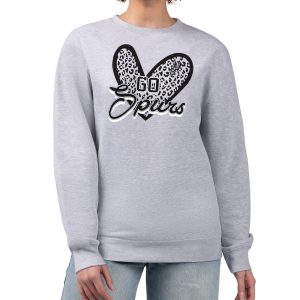 San Antonio Spurs G III 4Her Gorgeous by Carl Banks Heather Gray Women's GIII 4 Her Leopard Heart graphic Fleece Crewneck sweatshirt