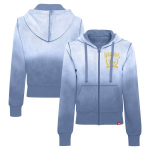 Sportiqe Golden State Warriors Women's Blue Carli Sun Fade Elegant Full Zip Hoodie