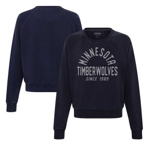 Sportiqe Minnesota Timberwolves Women's Navy Ashlyn Super Trendy Soft Raglan Pullover Sweatshirt