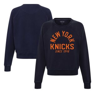 Sportiqe New York Knicks Women's Navy Stylish Ashlyn Super Soft Raglan Pullover Sweatshirt