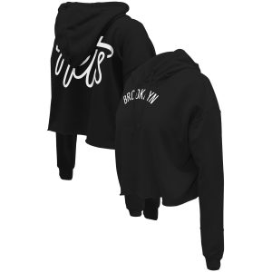 Stadium Essentials Brooklyn Nets Women's Black Origins Script Cropped Pullover Fabulous Hoodie