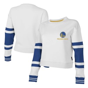 Stadium Essentials Golden Chic State Warriors Women's White Scrimmage Cropped Pullover Sweatshirt
