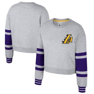 Stadium Essentials Los Angeles Lakers Elegant Women's Heather Gray 2024/25 City Edition Scrimmage Cropped Pullover Sweatshirt