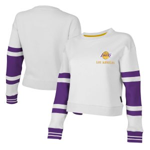 Stadium Essentials Los Angeles Eye - catching Lakers Women's White Scrimmage Cropped Pullover Sweatshirt