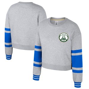 Stadium Essentials Milwaukee Bucks Women's Gorgeous Heather Gray 2024/25 City Edition Scrimmage Cropped Pullover Sweatshirt