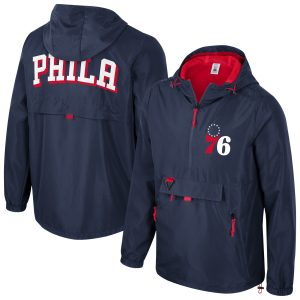 Stadium Essentials Philadelphia 76ers Unisex Navy Compete Quarter Zip Stylish Windbreaker Jacket