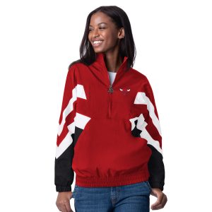 Starter Chicago Bulls Women's Red Renegade Oxford Half Zip Unique Jacket