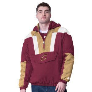 Starter Cleveland Eye - catching Cavaliers Wine/Gold Charger Half Zip Pullover Jacket