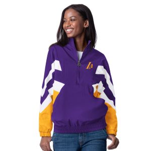 Starter Los Angeles Lakers Women's Purple Renegade Oxford Half Zip Jacket Gorgeous