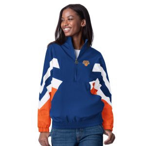 Starter New York Knicks Women's Blue Renegade Unique Oxford Half Zip Jacket