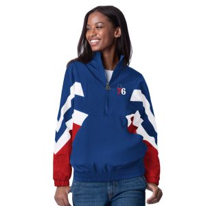 Starter Philadelphia 76ers Women's Royal Renegade Oxford Half Trendy Zip Jacket