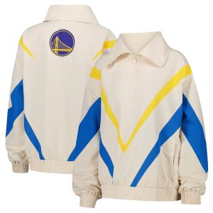 Terez Golden State Fabulous Warriors Women's White Retro Chevron Ripstop Quarter Zip Windbreaker Jacket