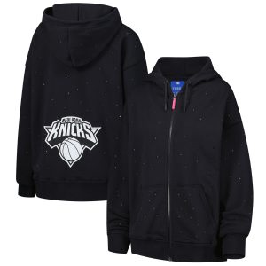 Terez New York Knicks Fabulous Women's Black Oversized Allover Gemstone Full Zip Hoodie
