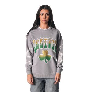 The Wild Collective Boston Celtics Women's Fabulous Heather Gray Bleached Tie Dye Pullover Sweatshirt