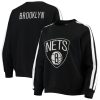The Fabulous Wild Collective Brooklyn Nets Women's Black Perforated Logo Pullover Sweatshirt