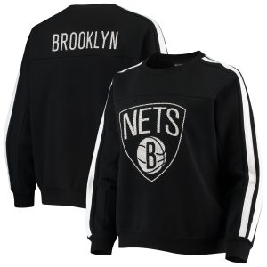 The Fabulous Wild Collective Brooklyn Nets Women's Black Perforated Logo Pullover Sweatshirt