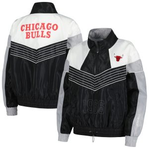 The Wild Collective Chicago Bulls Women's Black Courtside Half Zip Track Unique Jacket