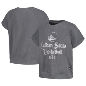 The Wild Premium Collective Golden State Warriors Women's Gray Embroidered Fleece Raglan Short Sleeve Pullover Sweatshirt