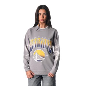 The Chic Wild Collective Golden State Warriors Women's Heather Gray Bleached Tie Dye Pullover Sweatshirt