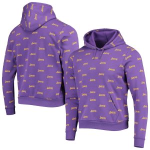 The Wild Collective Los Angeles Lakers Premium Unisex Purple Allover Logo Pullover Hoodie