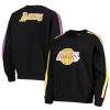 The Wild Collective Los Angeles Lakers Women's Black Perforated Logo Pullover Trendy Sweatshirt
