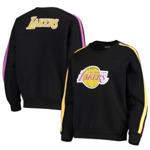 The Wild Collective Los Angeles Lakers Women's Black Perforated Logo Pullover Trendy Sweatshirt