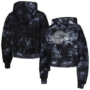 The Wild Elegant Collective Los Angeles Lakers Women's Black Tie Dye Cropped Pullover Hoodie