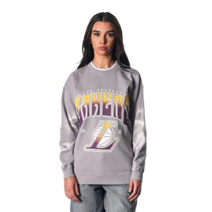The Wild Collective Los Angeles Lakers Women's Heather Gray Bleached Tie Dye Pullover Sweatshirt Eye - catching