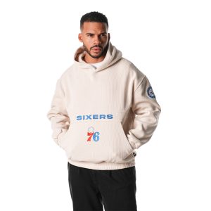The Wild Collective Philadelphia 76ers Unisex Cream Corduroy Tri Blend Stylish Pullover Hoodie