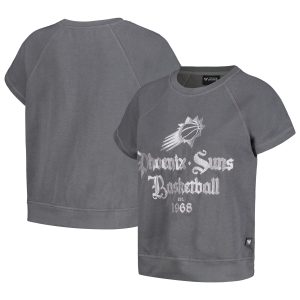 The Wild Collective Phoenix Suns Women's Elegant Gray Embroidered Fleece Raglan Short Sleeve Pullover Sweatshirt