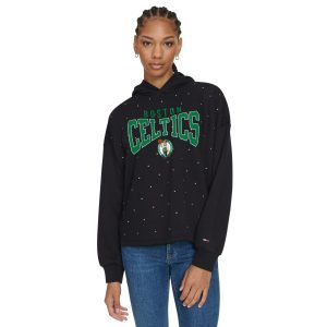 Tommy Jeans Boston Celtics Women's Black Stella Eye - catching Cropped Pullover Hoodie