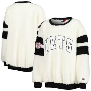 Tommy Jeans Brooklyn Nets Women's Oatmeal/Black Mindy Sherpa Pullover Fabulous Sweatshirt