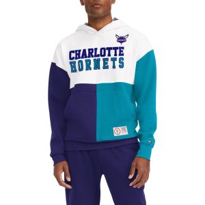 Tommy Stylish Jeans Charlotte Hornets White/Purple Andrew Split Pullover Hoodie