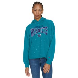 Tommy Jeans Charlotte Hornets Women's Eye - catching Teal Stella Cropped Pullover Hoodie