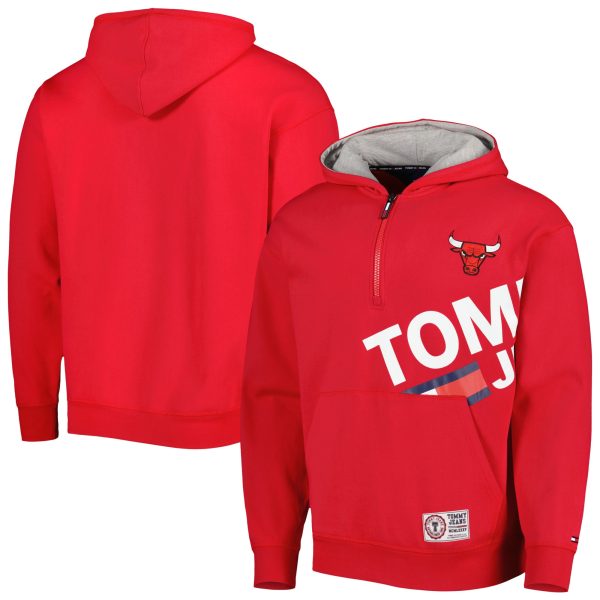 Tommy Jeans Stylish Chicago Bulls Red Bernard Half Zip Hoodie