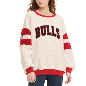 Tommy Jeans Chicago Bulls Women's Oatmeal/Red Mindy Fabulous Sherpa Pullover Sweatshirt