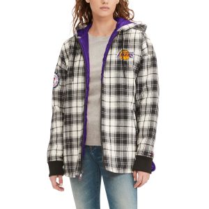 Tommy Jeans Trendy Los Angeles Lakers Women's Black/Cream Molly Flannel Full Zip Hoodie