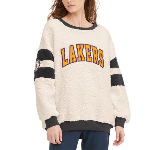 Tommy Jeans Los Angeles Premium Lakers Women's Oatmeal/Black Mindy Sherpa Pullover Sweatshirt