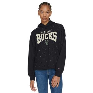 Tommy Jeans Milwaukee Bucks Women's Black Premium Stella Cropped Pullover Hoodie