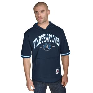 Tommy Jeans Minnesota Timberwolves Navy Paul French Stylish Terry Short Sleeve Pullover Hoodie