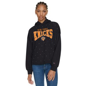 Tommy Jeans New York Knicks Women's Black Stella Cropped Pullover Fabulous Hoodie